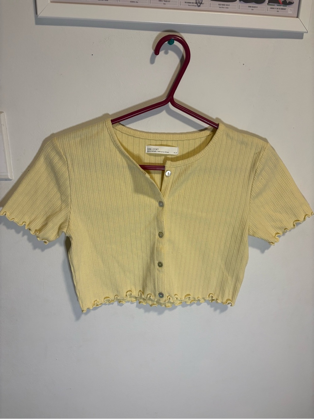 OAK + FORT Pale Yellow Ribbed Crop Button Cardigan